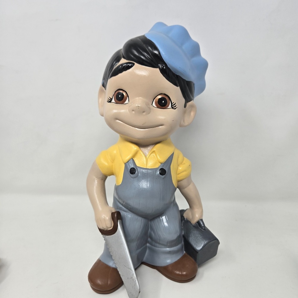Vintage Atlantic Mold Smiley Boy Carpenter Handyman Plumber Vintage Blue Yellow